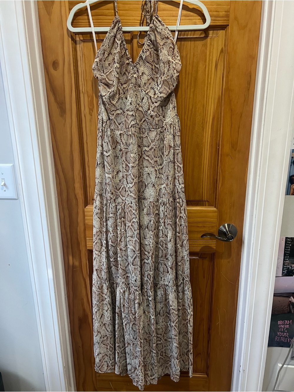 Beautiful Neutral Snake-Print Halter Maxi Dress